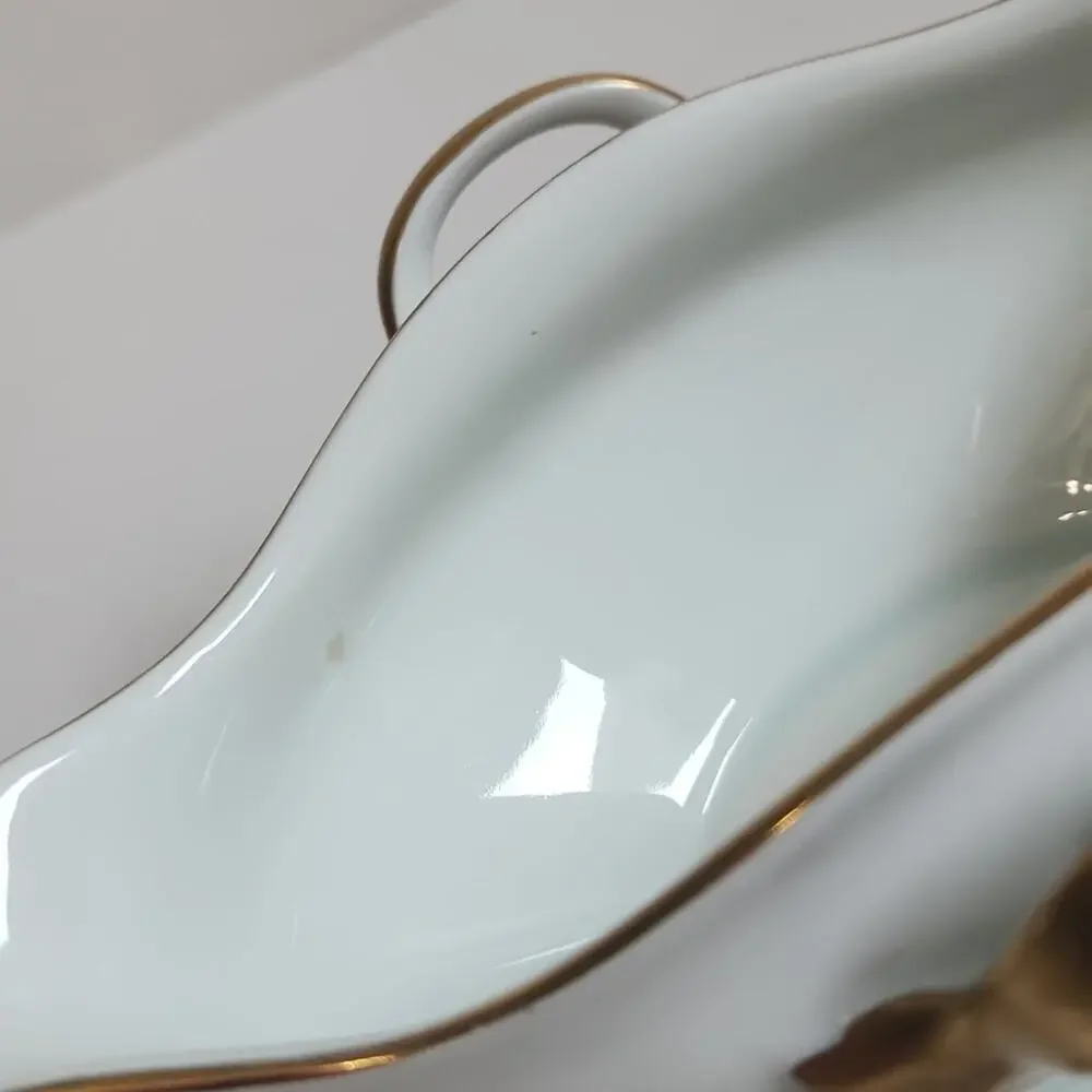 Vintage Royal Crafton Gravy Bowl With Attached Plate‎ Floral Gold Trim